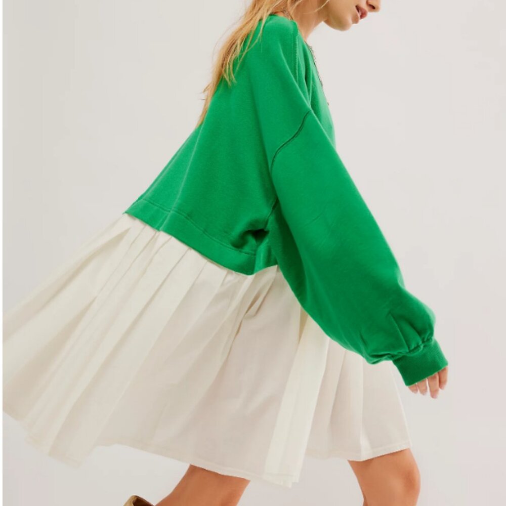 Free People Eleanor Sweatshirt Tunic Dress Tennis Green Combo | Large